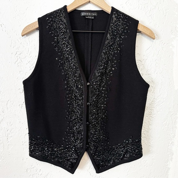 Black knit beaded wool blend vest size small - Picture 1 of 8